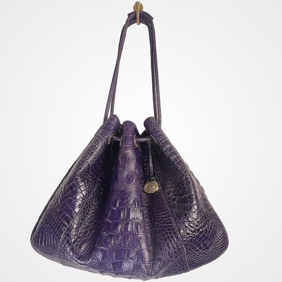Vintage Y2K Brahmin Dana Melbourne Hobo Satchel Bucket Bag in Deep Purple